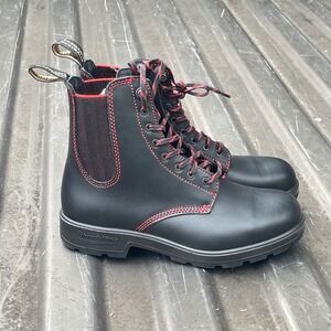 Blundstone Chelsea Boots Women 8.5 UK 5.5 Black Red Leather Stitching Lace Up